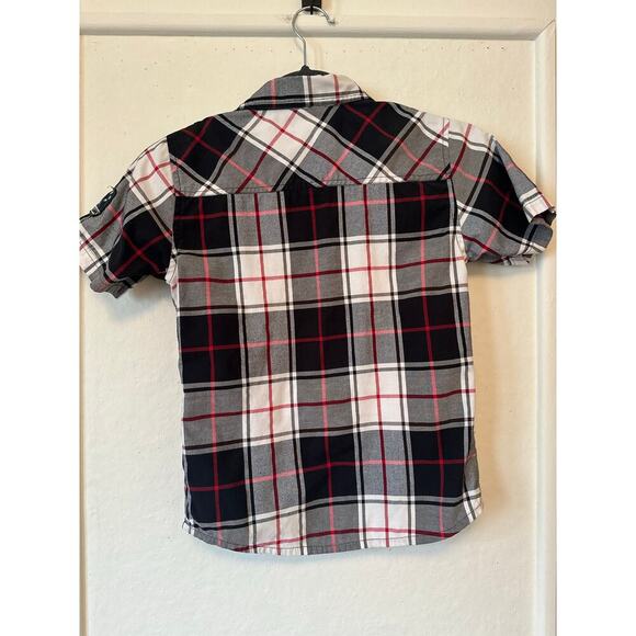 Coogi Boys Plaid Button-Down Shirt Size 7 Short Sleeve Embroidered Cotton Top - Picture 6 of 8